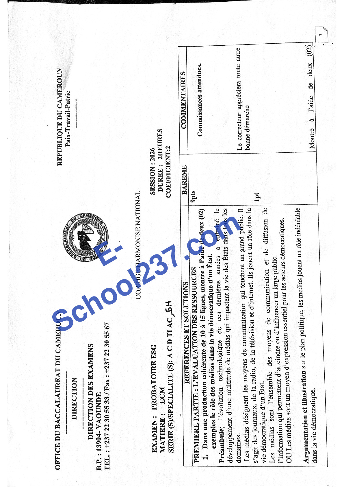 Corrigé national harmonisé ECM 2026